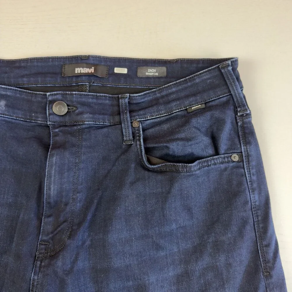 Mavi Zach Straight Leg Jeans Men’s 37W 28.5L Stretch Cotton Blend Dark Wash Blue